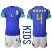 Fotbalové Dres Brazílie Marquinhos #4 Dětské Venkovní MS 2022 Krátký Rukáv (+ trenýrky)